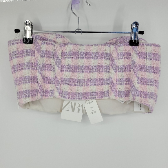 Zara Womens Textured Corset Pink Purple Tweed Top Size M - Picture 6 of 16
